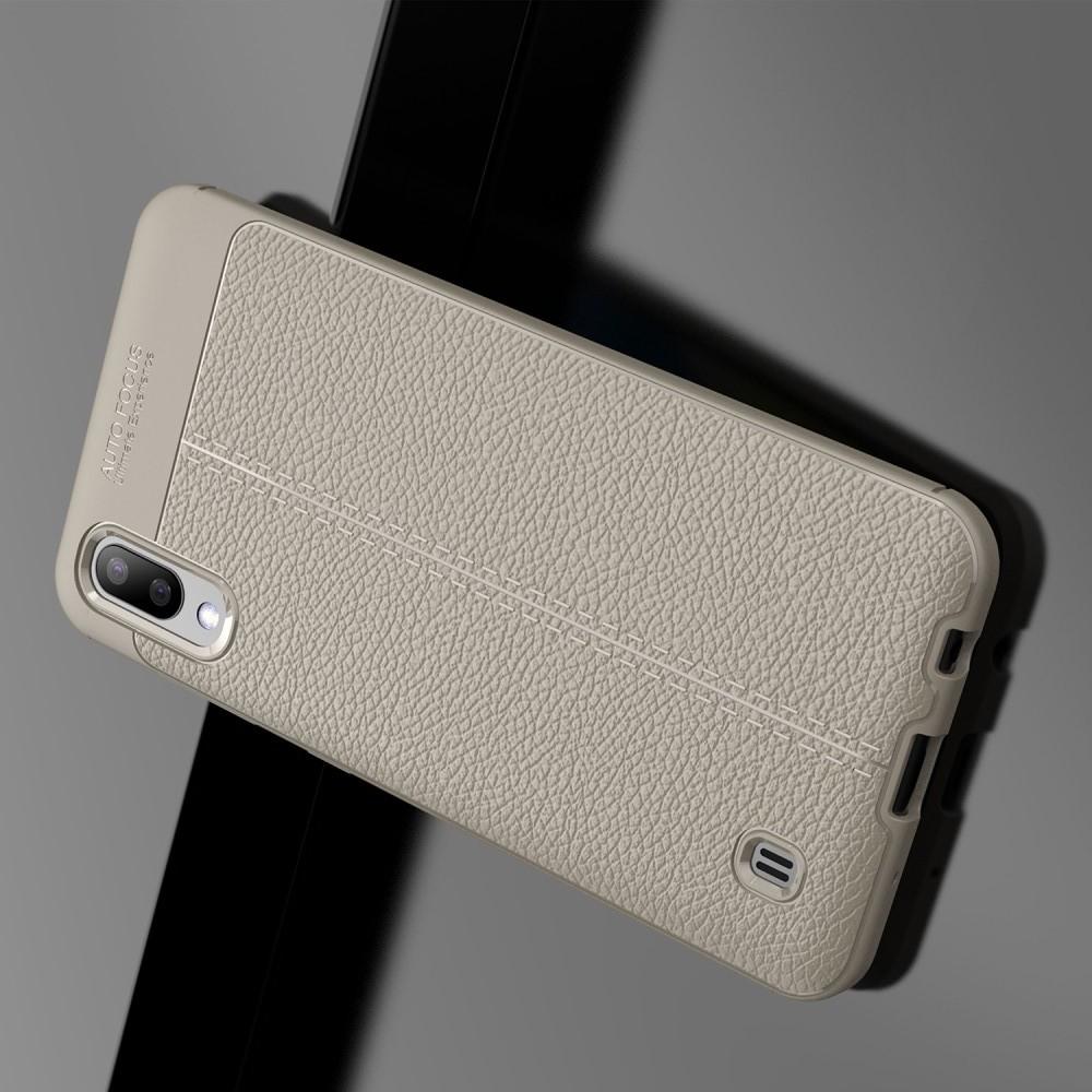 Litchi Grain Leather Силиконовый Накладка Чехол для Samsung Galaxy M10 с Текстурой Кожа Серый
