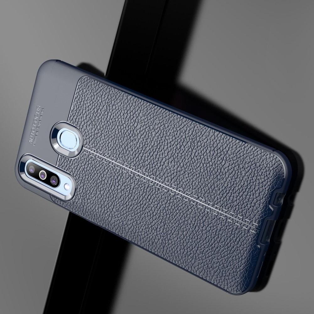 Litchi Grain Leather Силиконовый Накладка Чехол для Samsung Galaxy M30 с Текстурой Кожа Синий