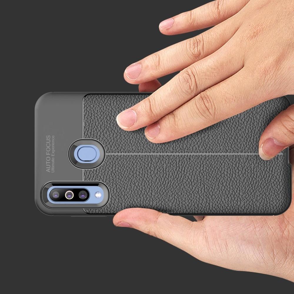 Litchi Grain Leather Силиконовый Накладка Чехол для Samsung Galaxy M30 с Текстурой Кожа Черный
