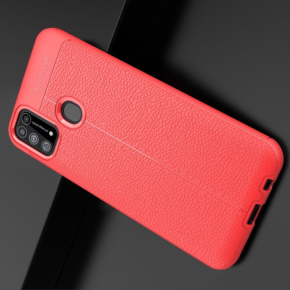 Litchi Grain Leather Силиконовый Накладка Чехол для Samsung Galaxy M31 с Текстурой Кожа Красный