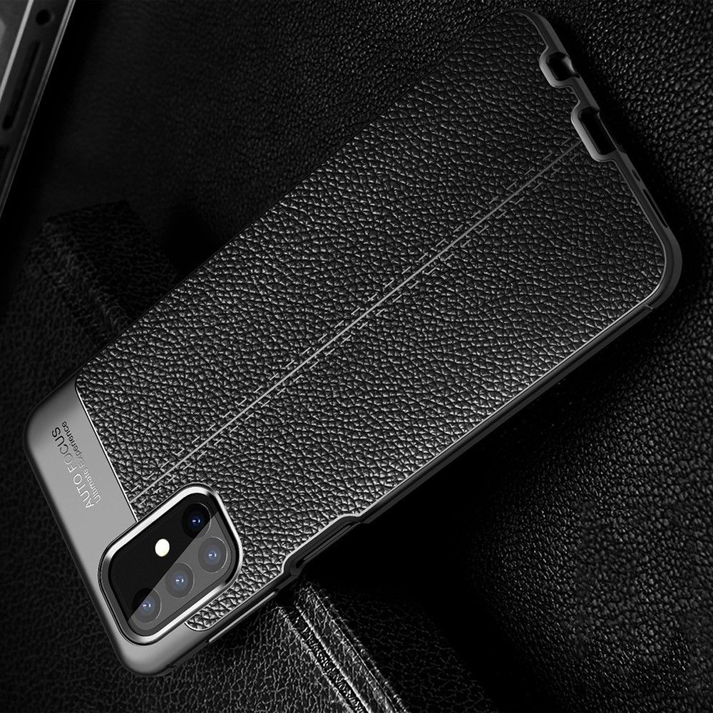 Litchi Grain Leather Силиконовый Накладка Чехол для Samsung Galaxy M31s с Текстурой Кожа Черный