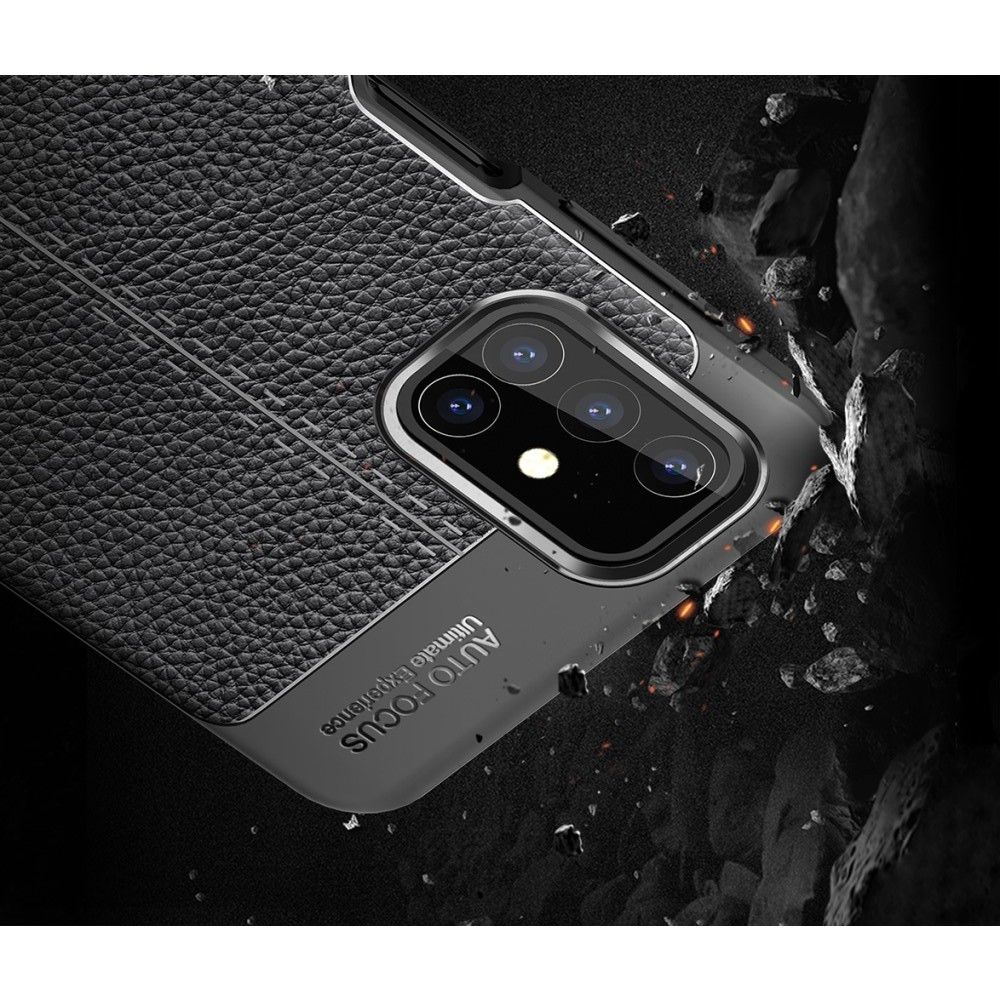 Litchi Grain Leather Силиконовый Накладка Чехол для Samsung Galaxy M31s с Текстурой Кожа Черный