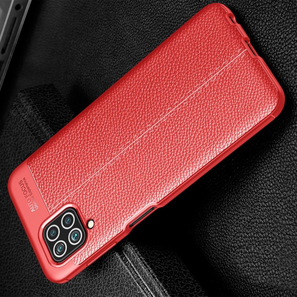 Litchi Grain Leather Силиконовый Накладка Чехол для Samsung Galaxy M32 с Текстурой Кожа Красный