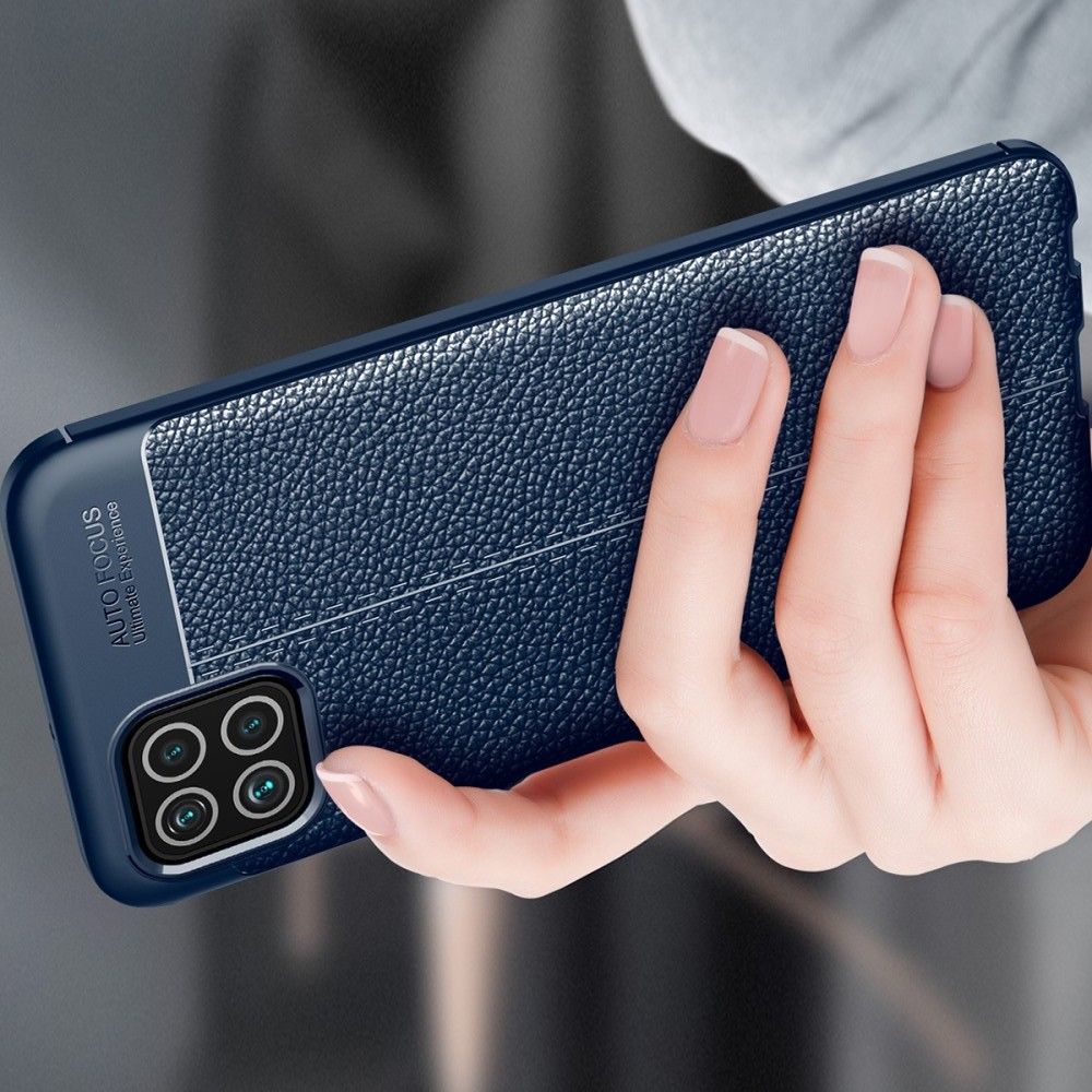 Litchi Grain Leather Силиконовый Накладка Чехол для Samsung Galaxy M32 с Текстурой Кожа Синий