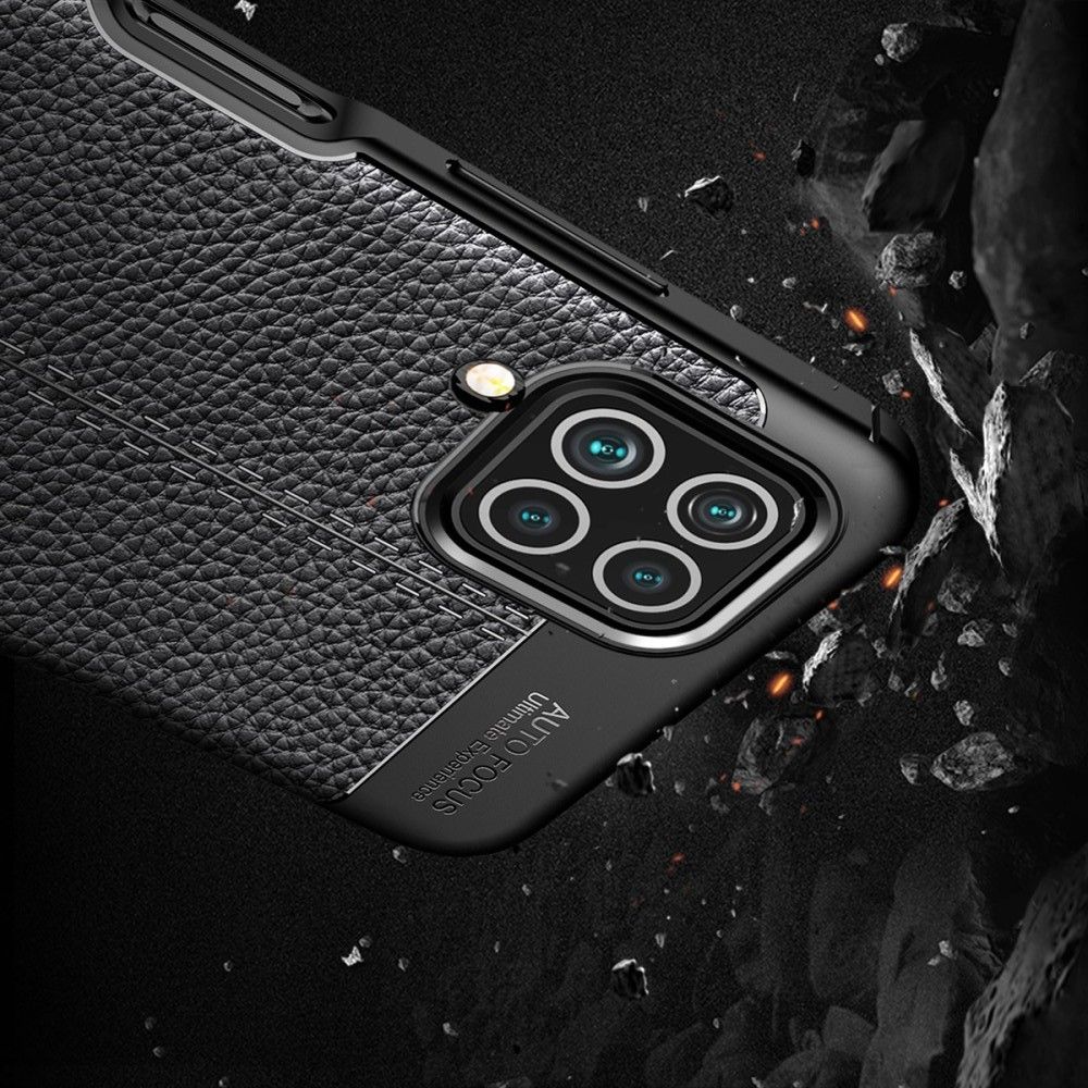 Litchi Grain Leather Силиконовый Накладка Чехол для Samsung Galaxy M32 с Текстурой Кожа Синий
