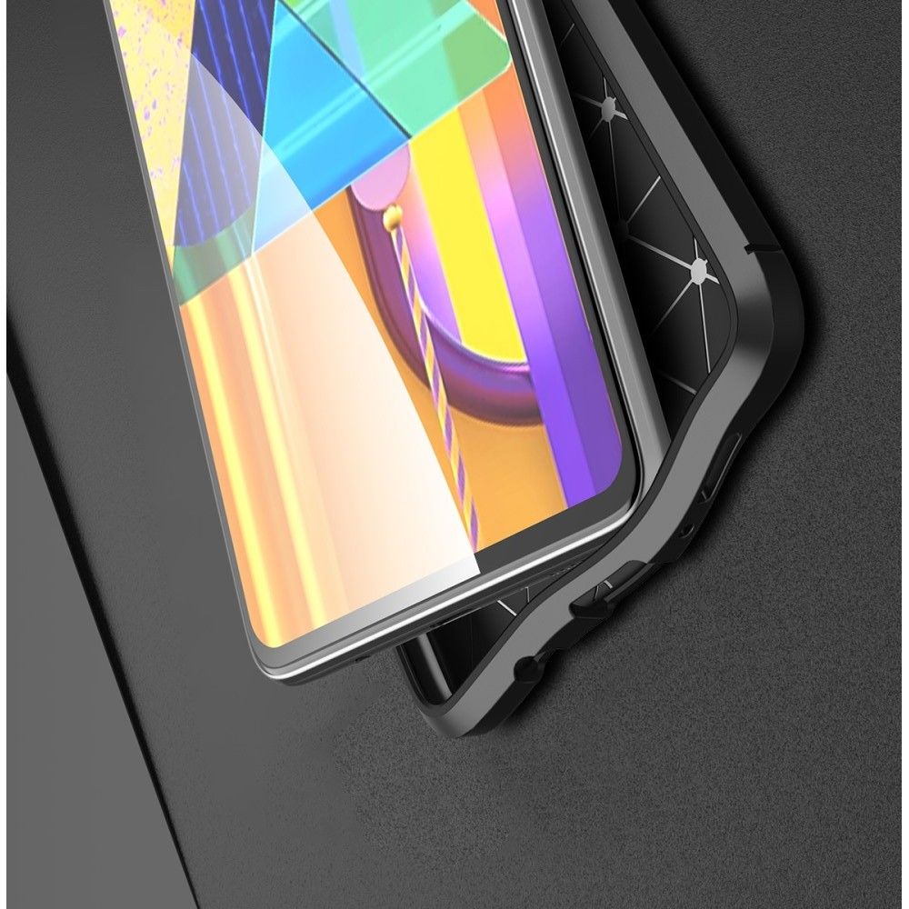 Litchi Grain Leather Силиконовый Накладка Чехол для Samsung Galaxy M51 с Текстурой Кожа Черный
