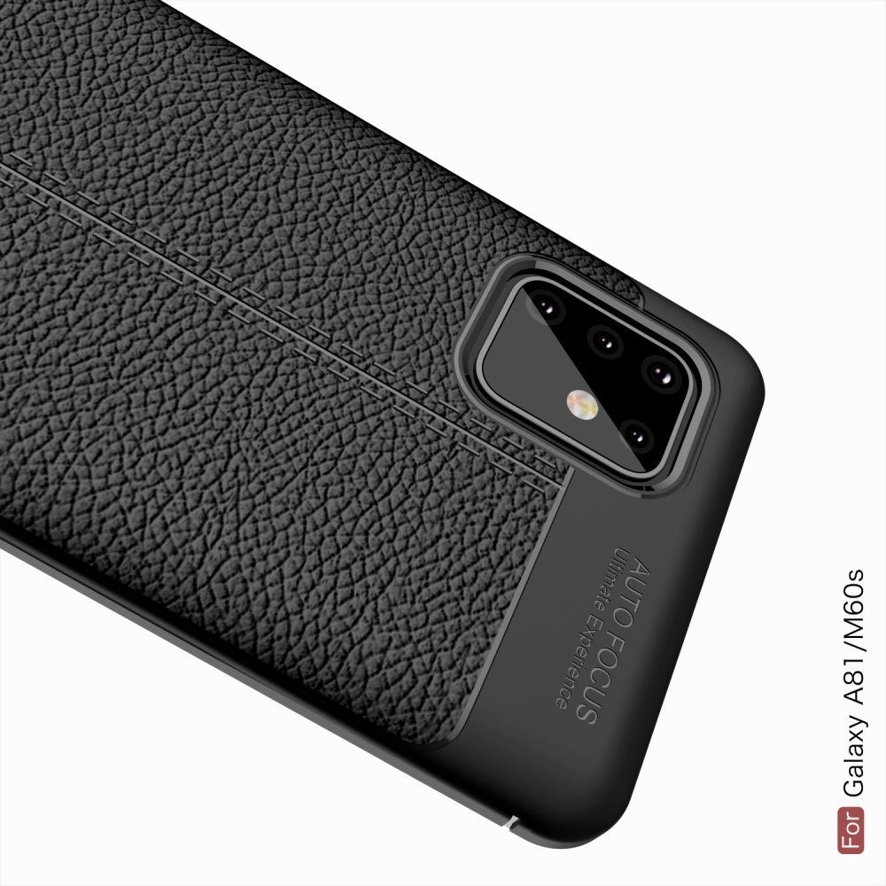 Litchi Grain Leather Силиконовый Накладка Чехол для Samsung Galaxy Note 10 Lite с Текстурой Кожа Черный