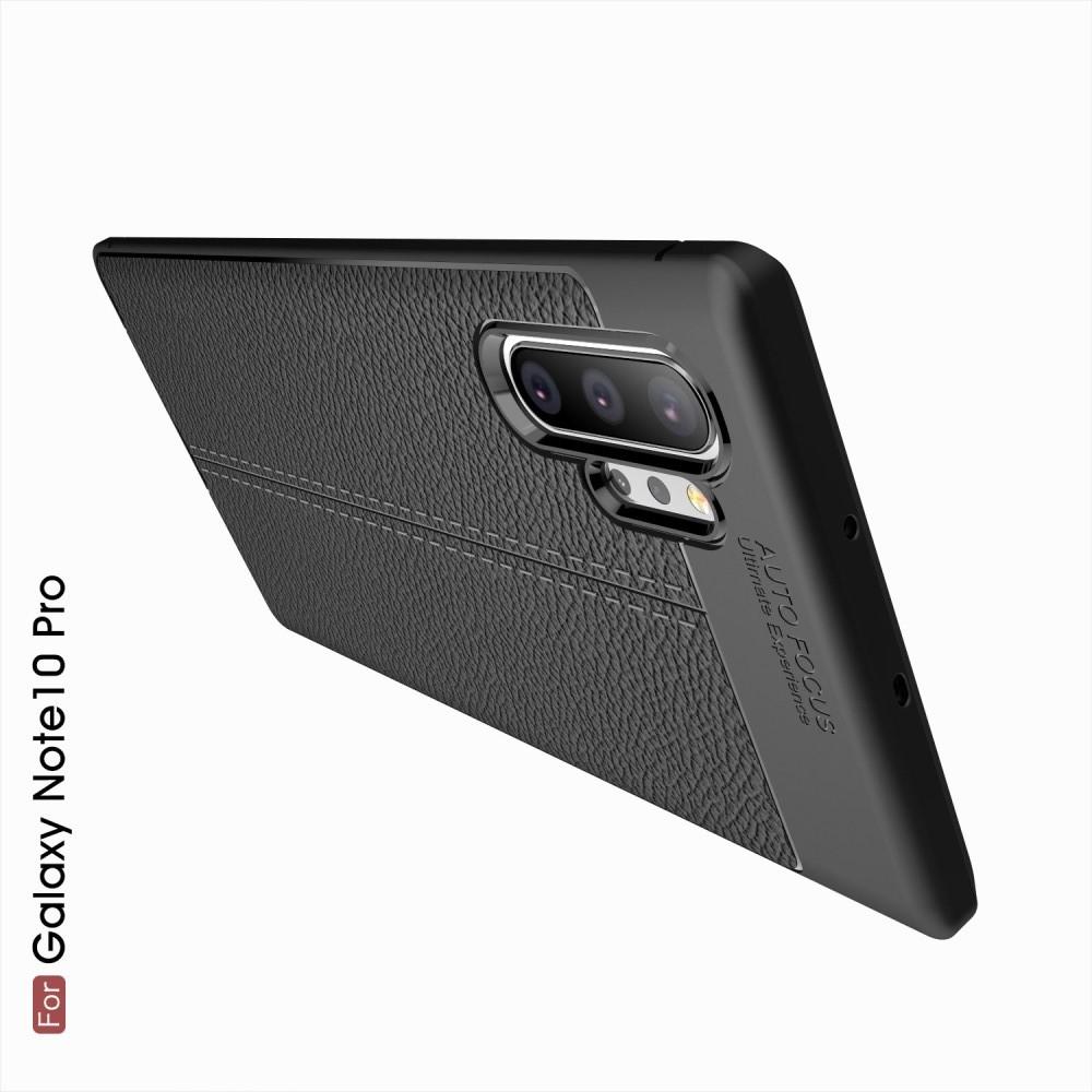 Litchi Grain Leather Силиконовый Накладка Чехол для Samsung Galaxy Note 10 Plus с Текстурой Кожа Черный