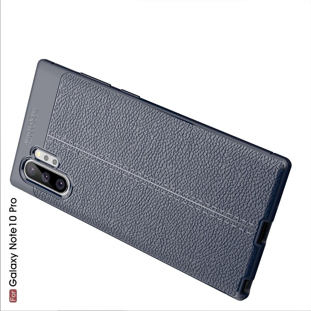 Litchi Grain Leather Силиконовый Накладка Чехол для Samsung Galaxy Note 10 Plus с Текстурой Кожа Синий