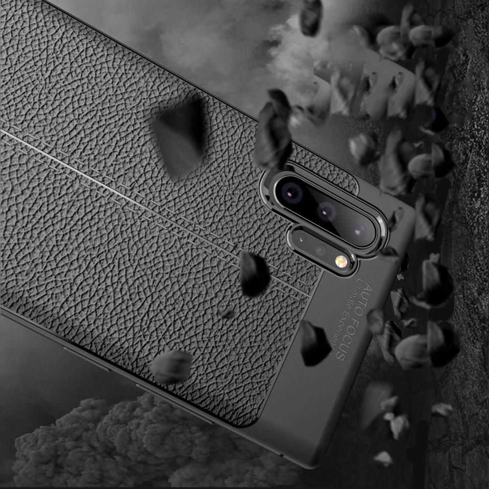 Litchi Grain Leather Силиконовый Накладка Чехол для Samsung Galaxy Note 10 Plus с Текстурой Кожа Синий