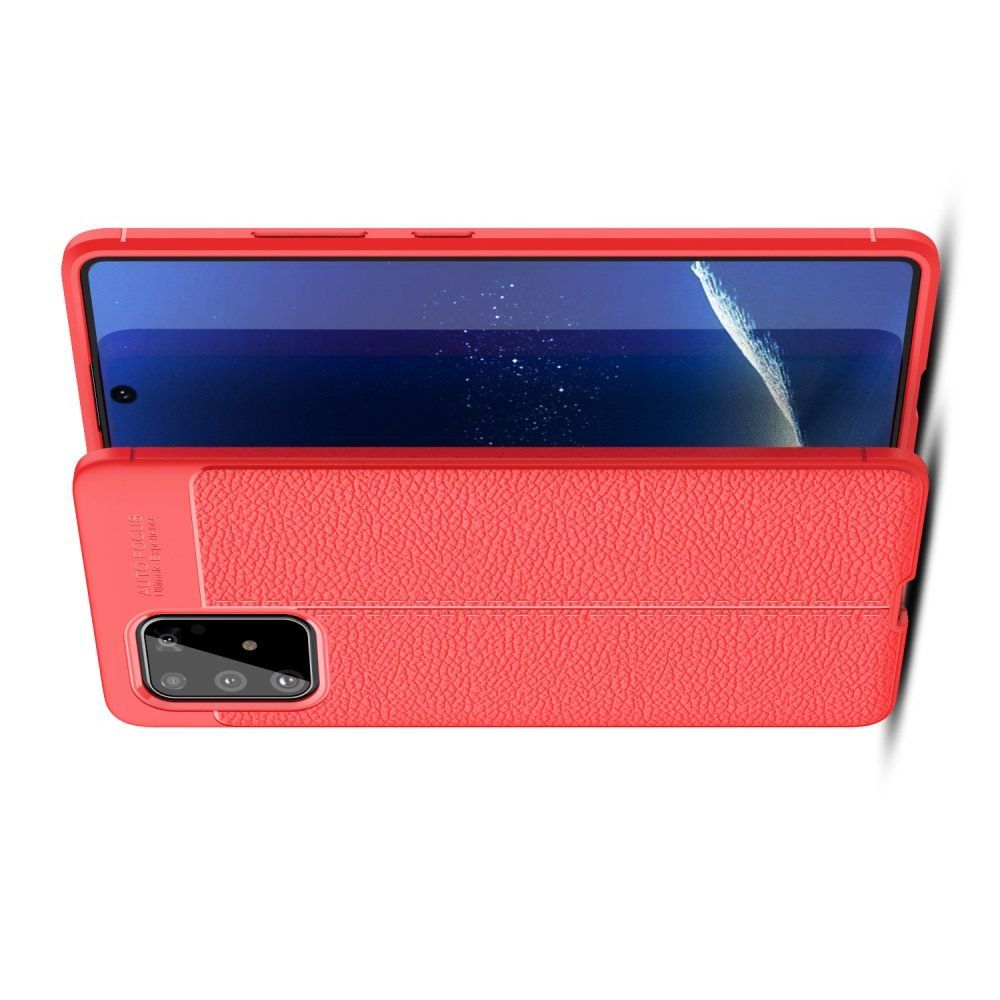 Litchi Grain Leather Силиконовый Накладка Чехол для Samsung Galaxy S10 Lite с Текстурой Кожа Красный