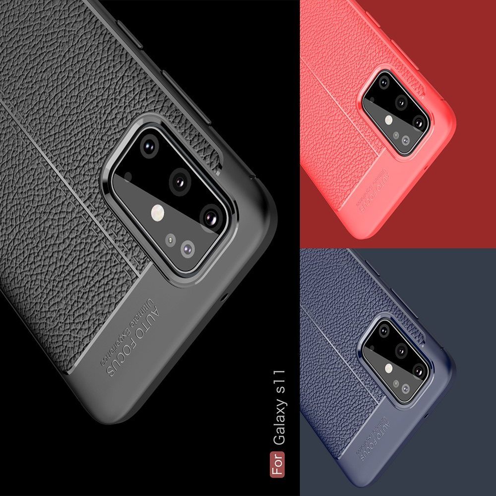 Litchi Grain Leather Силиконовый Накладка Чехол для Samsung Galaxy S20 Plus с Текстурой Кожа Красный