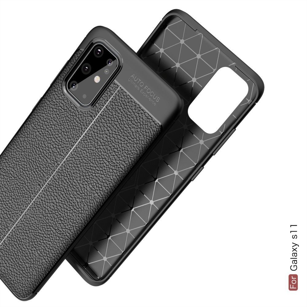 Litchi Grain Leather Силиконовый Накладка Чехол для Samsung Galaxy S20 Plus с Текстурой Кожа Черный