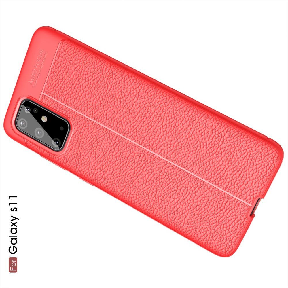 Litchi Grain Leather Силиконовый Накладка Чехол для Samsung Galaxy S20 Plus с Текстурой Кожа Красный