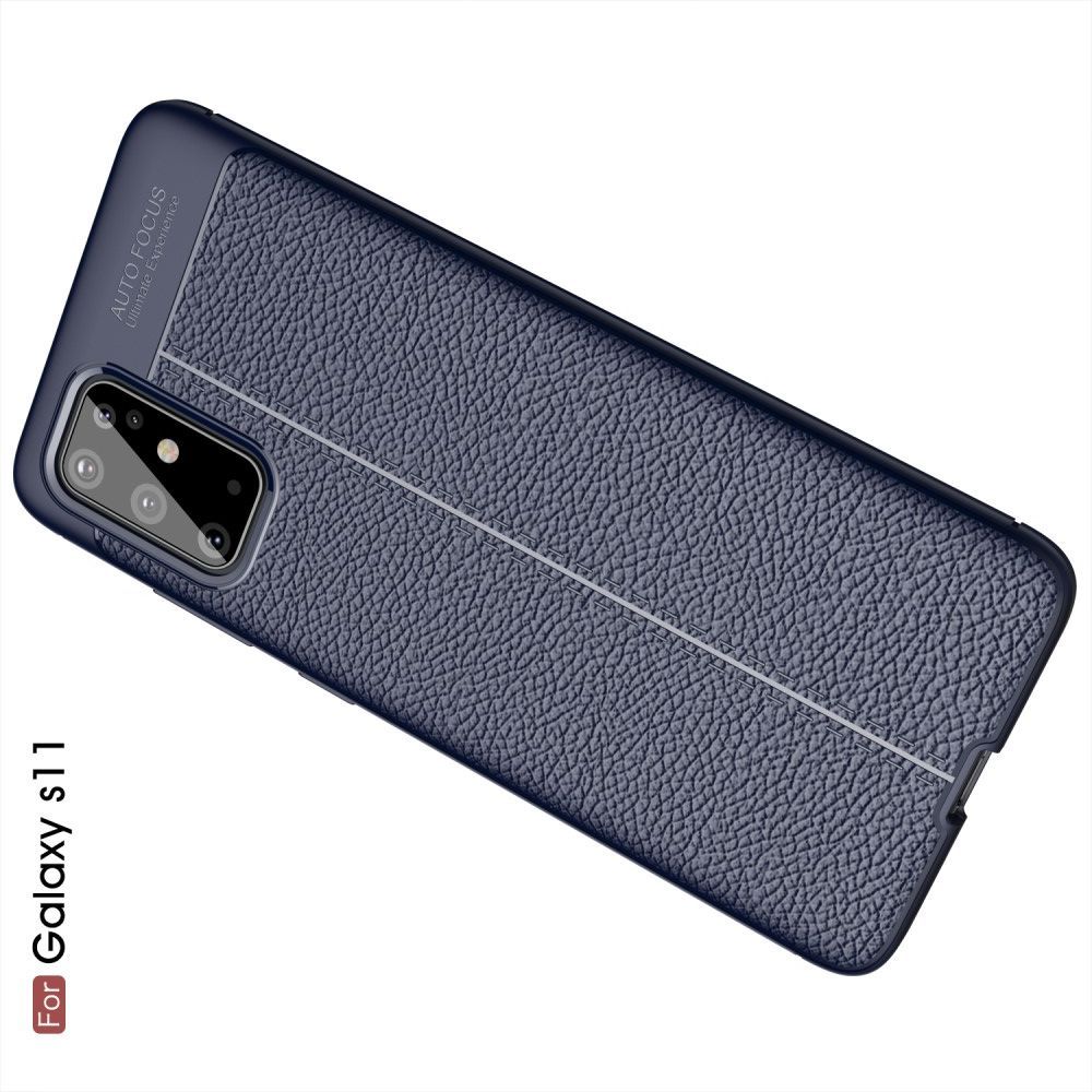 Litchi Grain Leather Силиконовый Накладка Чехол для Samsung Galaxy S20 Plus с Текстурой Кожа Синий