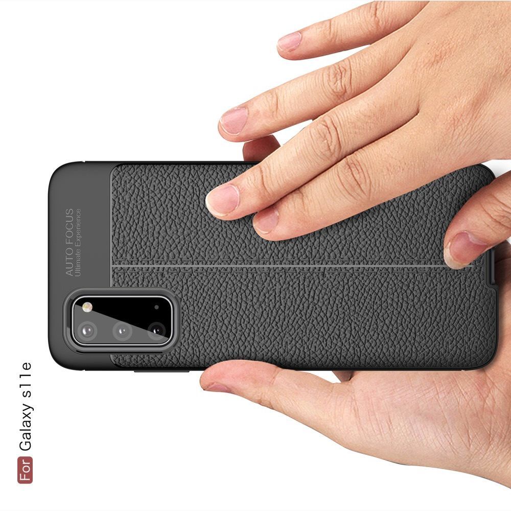 Litchi Grain Leather Силиконовый Накладка Чехол для Samsung Galaxy S20 с Текстурой Кожа Черный