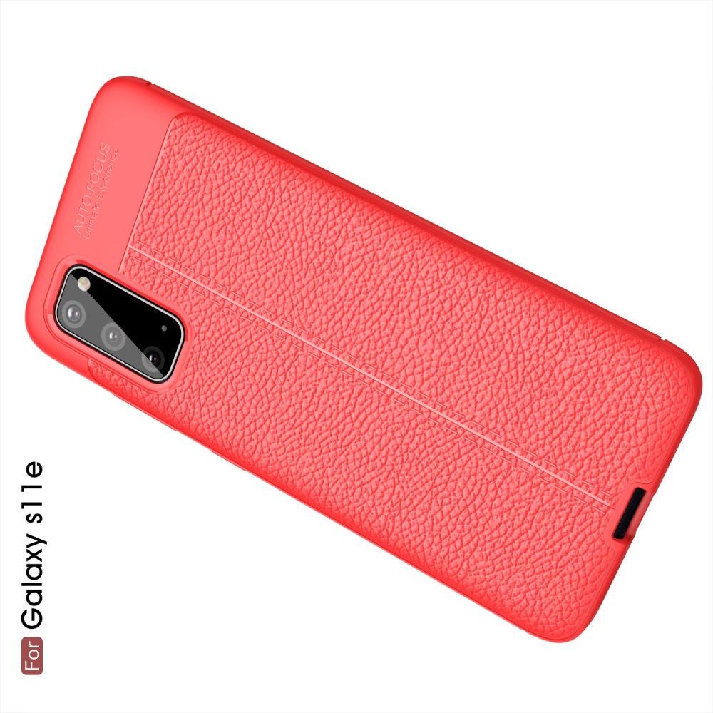Litchi Grain Leather Силиконовый Накладка Чехол для Samsung Galaxy S20 с Текстурой Кожа Красный