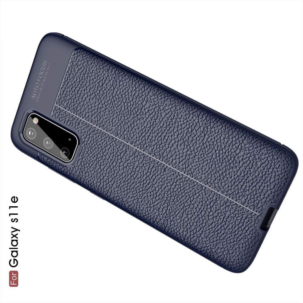 Litchi Grain Leather Силиконовый Накладка Чехол для Samsung Galaxy S20 с Текстурой Кожа Синий