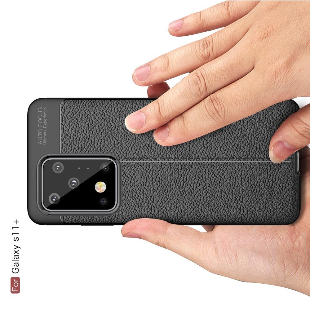 Litchi Grain Leather Силиконовый Накладка Чехол для Samsung Galaxy S20 Ultra с Текстурой Кожа Черный