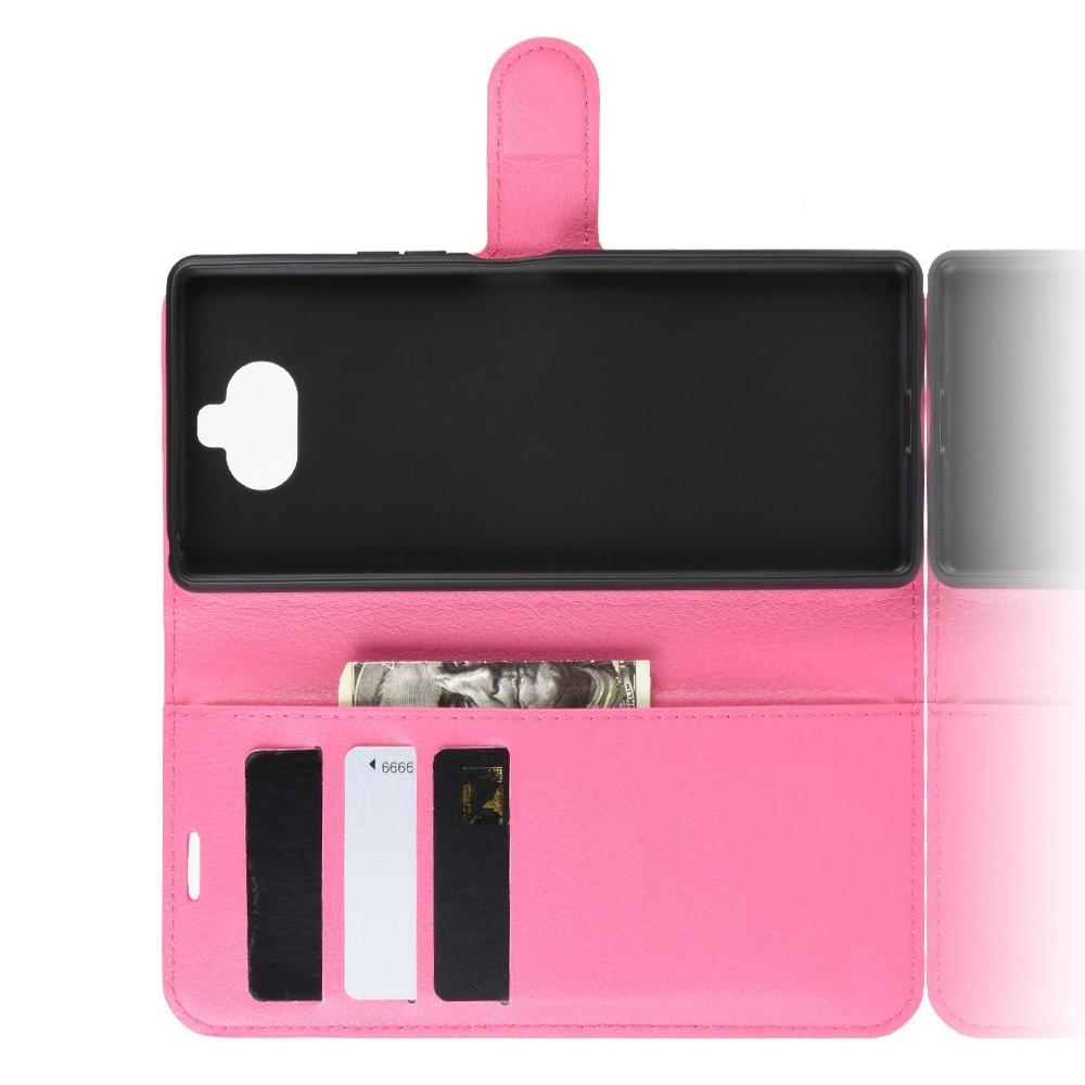Litchi Grain Leather Силиконовый Накладка Чехол для Sony Xperia 20 с Текстурой Кожа Розовый