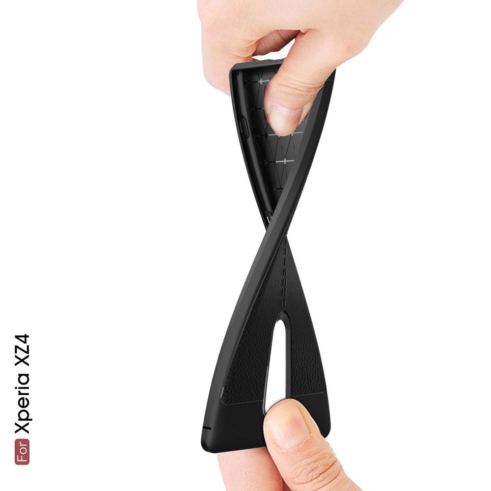 Litchi Grain Leather Силиконовый Накладка Чехол для Sony Xperia 1 с Текстурой Кожа Синий