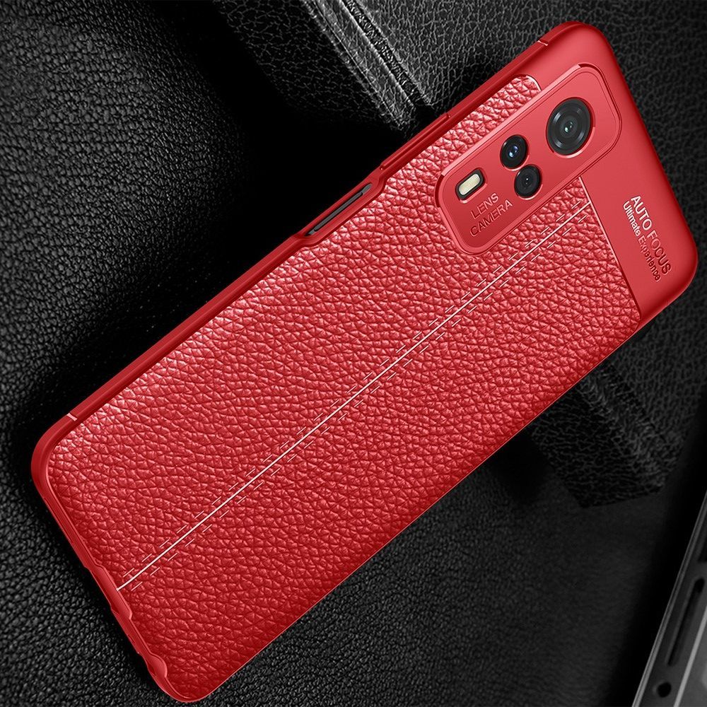 Litchi Grain Leather Силиконовый Накладка Чехол для Vivo Y31 / Vivo Y31 с Текстурой Кожа Красный