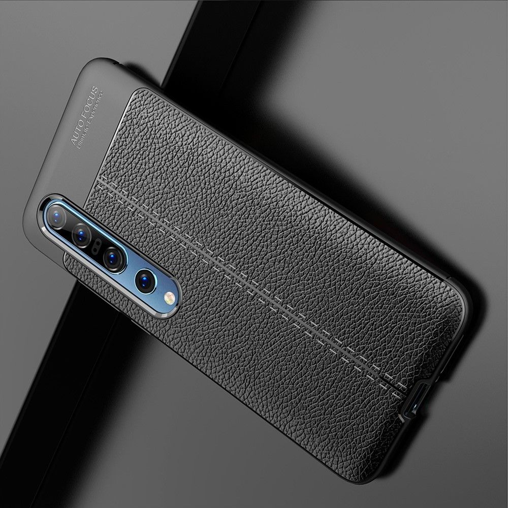 Litchi Grain Leather Силиконовый Накладка Чехол для Xiaomi Mi 10 / Mi 10 Pro с Текстурой Кожа Синий