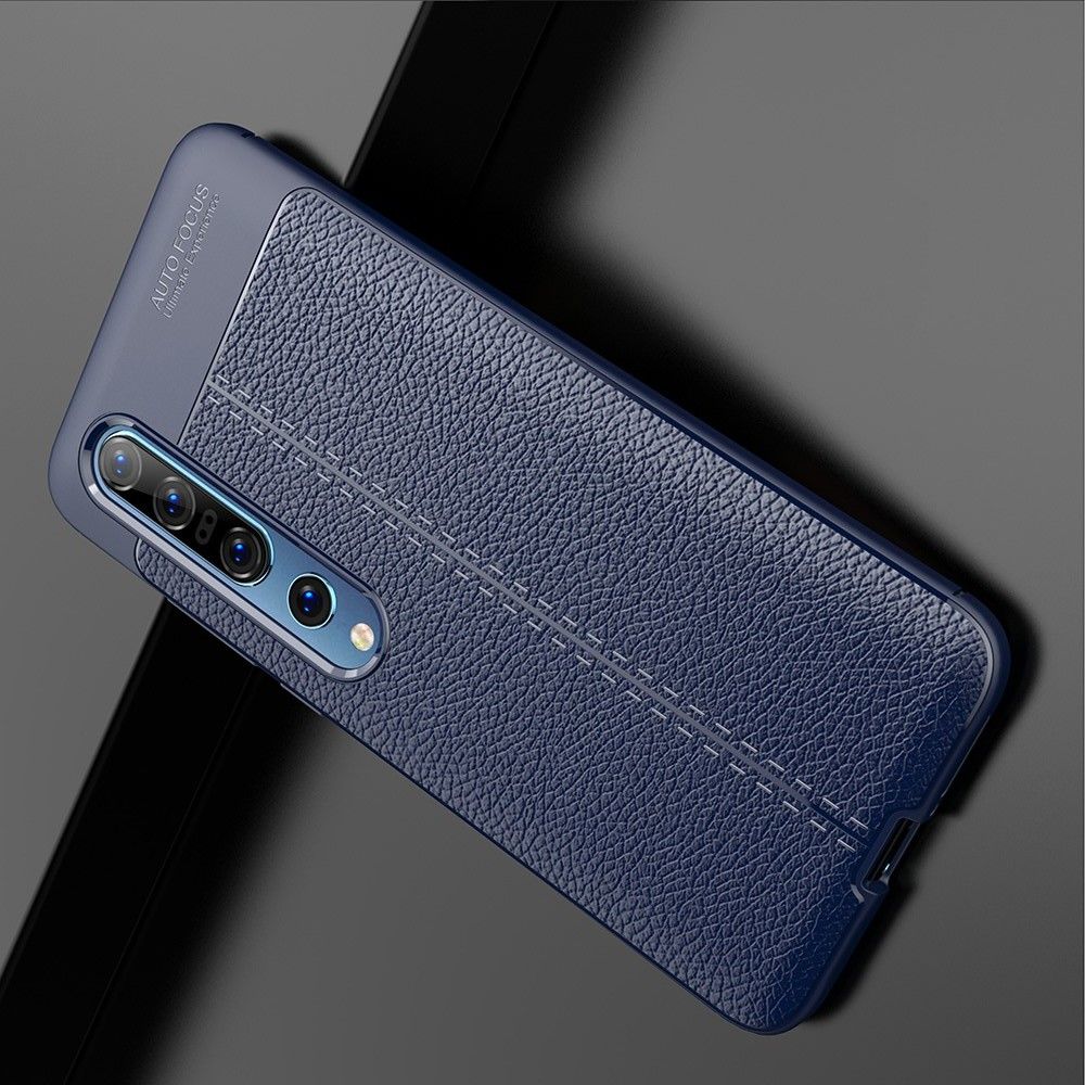 Litchi Grain Leather Силиконовый Накладка Чехол для Xiaomi Mi 10 / Mi 10 Pro с Текстурой Кожа Синий