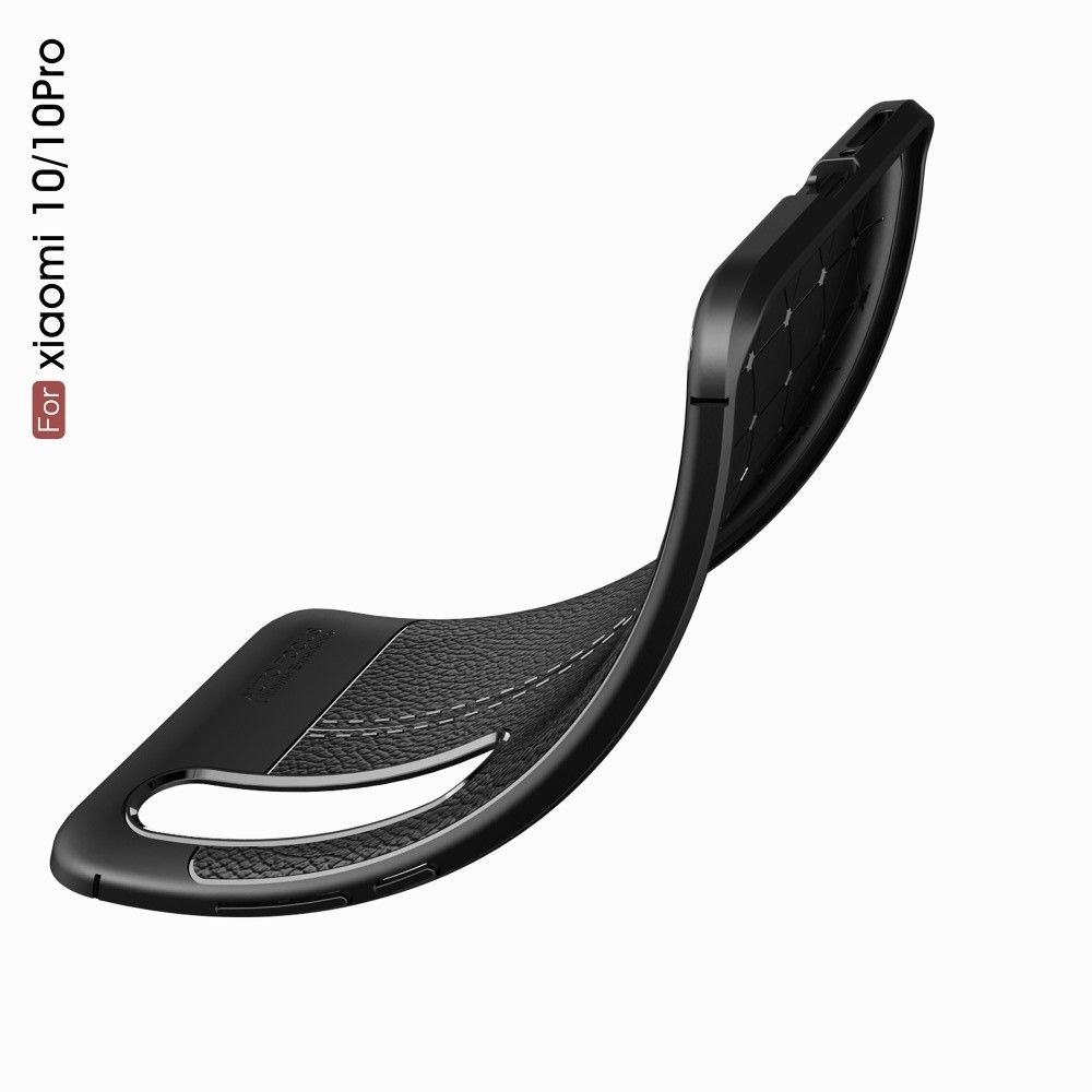 Litchi Grain Leather Силиконовый Накладка Чехол для Xiaomi Mi 10 / Mi 10 Pro с Текстурой Кожа Черный
