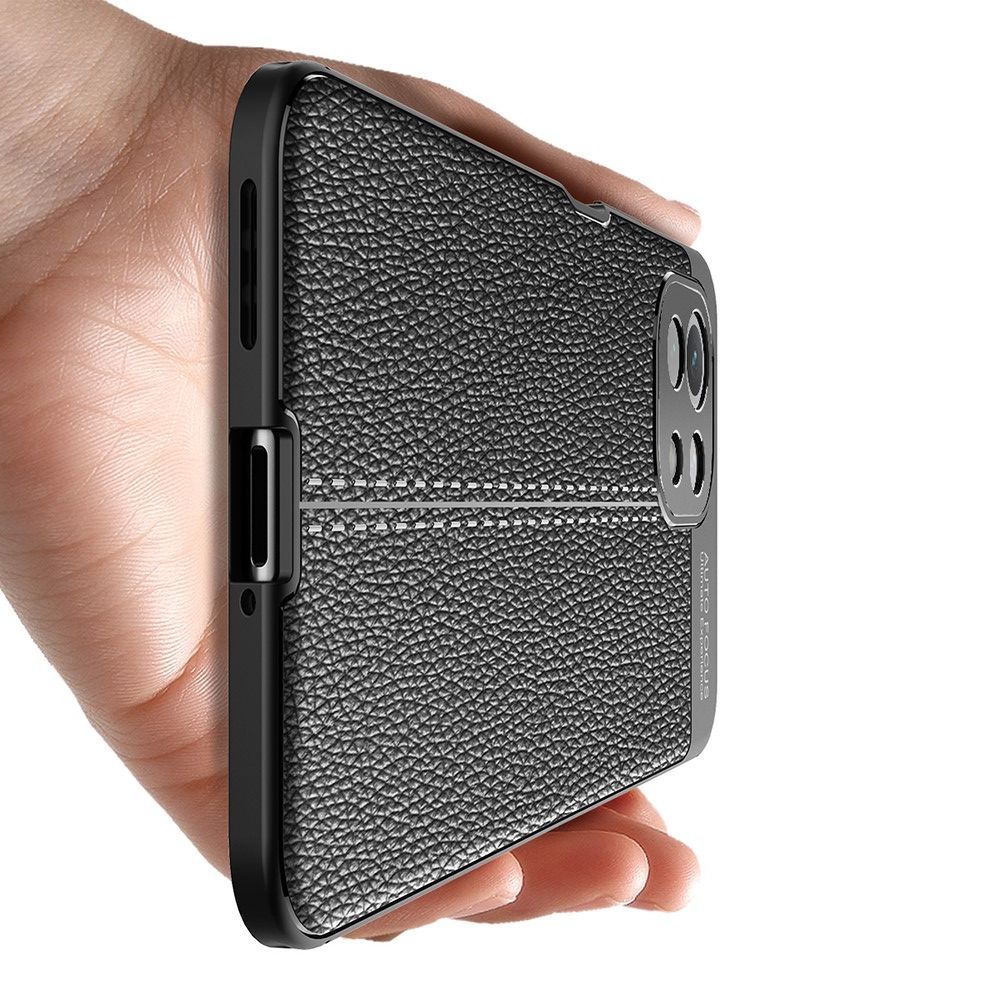 Litchi Grain Leather Силиконовый Накладка Чехол для Xiaomi Mi 11 Lite с Текстурой Кожа Черный