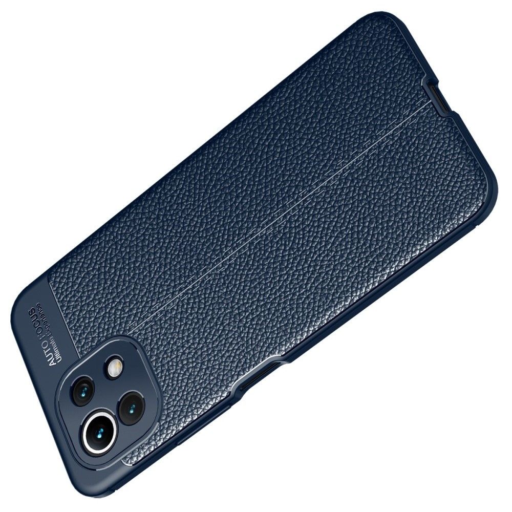 Litchi Grain Leather Силиконовый Накладка Чехол для Xiaomi Mi 11 Lite с Текстурой Кожа Синий