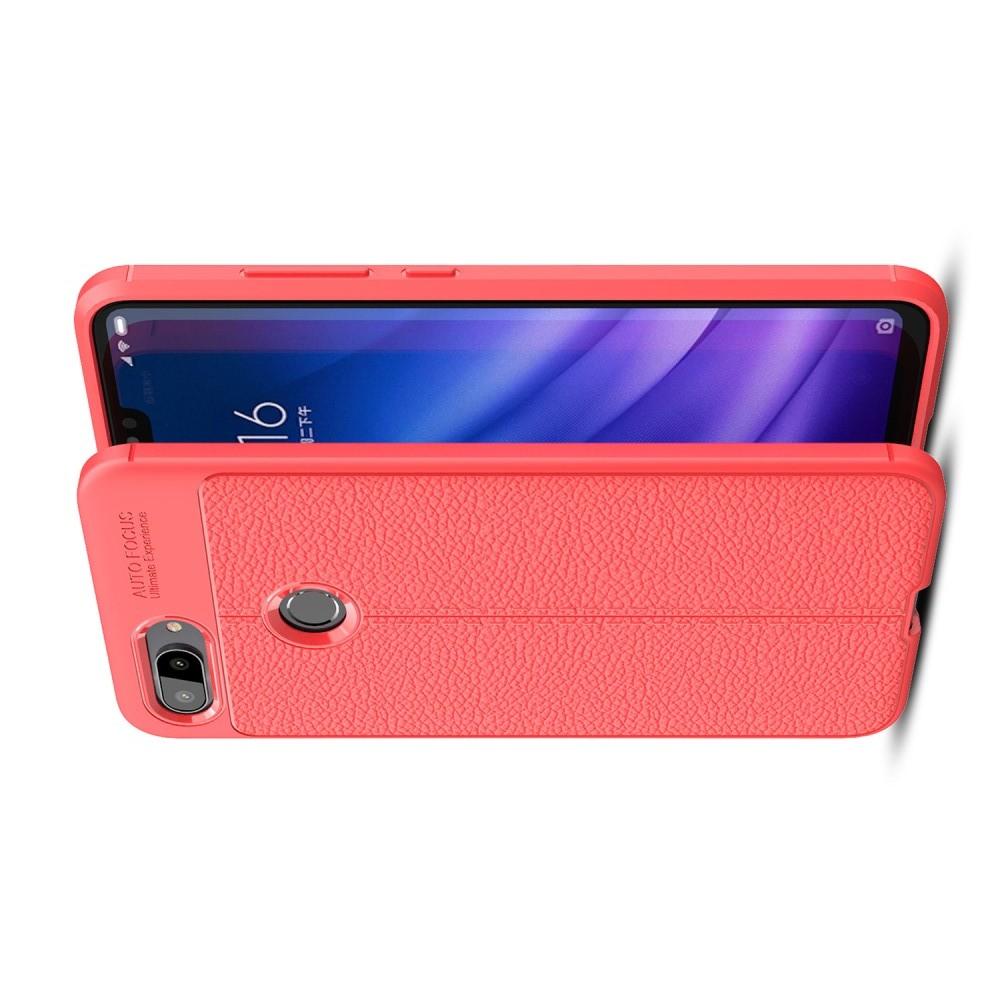 Litchi Grain Leather Силиконовый Накладка Чехол для Xiaomi Mi 8 Lite с Текстурой Кожа Коралловый