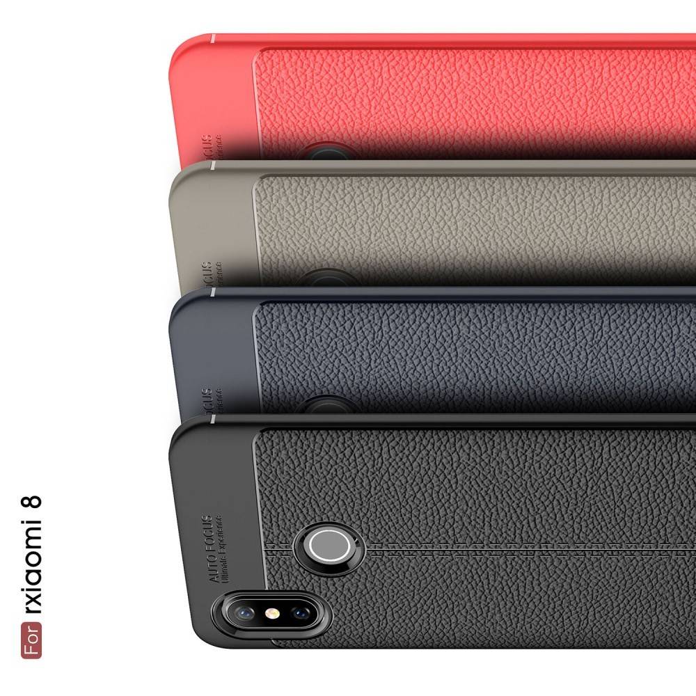 Litchi Grain Leather Силиконовый Накладка Чехол для Xiaomi Mi 8 с Текстурой Кожа Серый