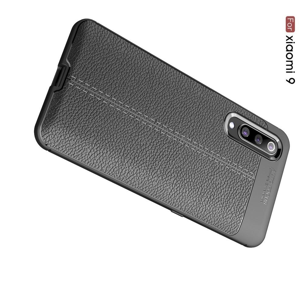 Litchi Grain Leather Силиконовый Накладка Чехол для Xiaomi Mi 9 с Текстурой Кожа Черный