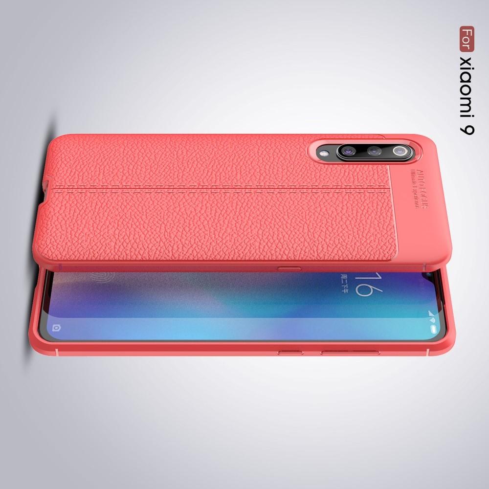 Litchi Grain Leather Силиконовый Накладка Чехол для Xiaomi Mi 9 с Текстурой Кожа Коралловый