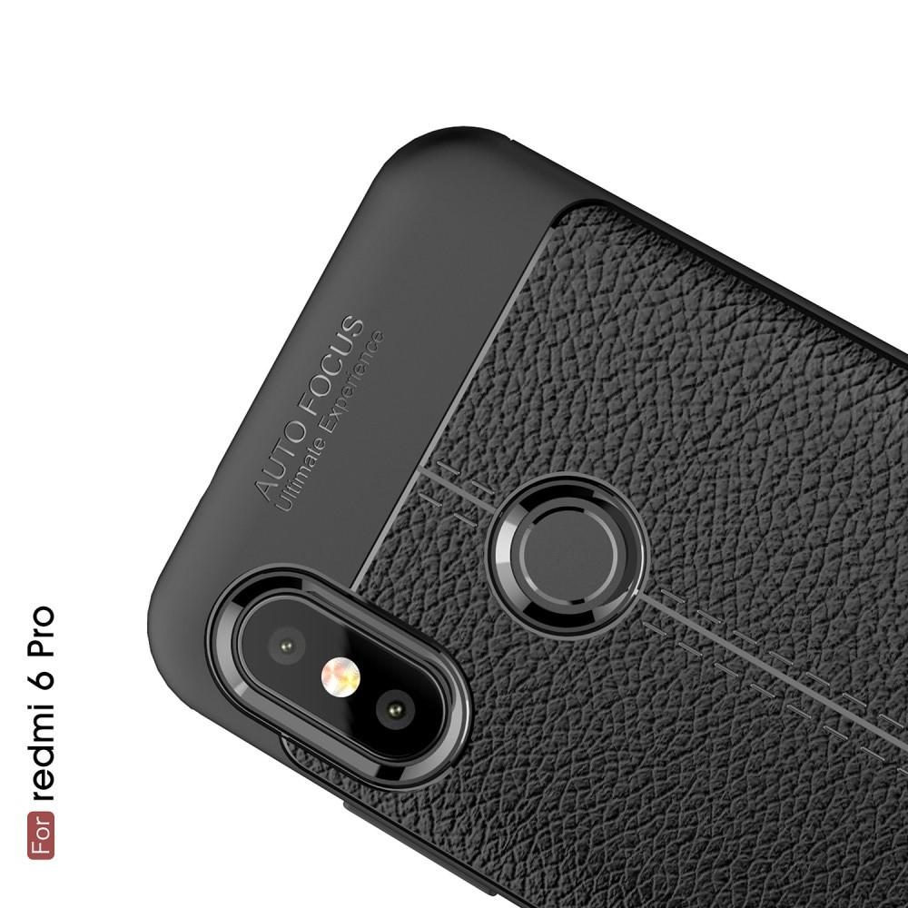 Litchi Grain Leather Силиконовый Накладка Чехол для Xiaomi Mi A2 Lite / Redmi 6 Pro с Текстурой Кожа Черный