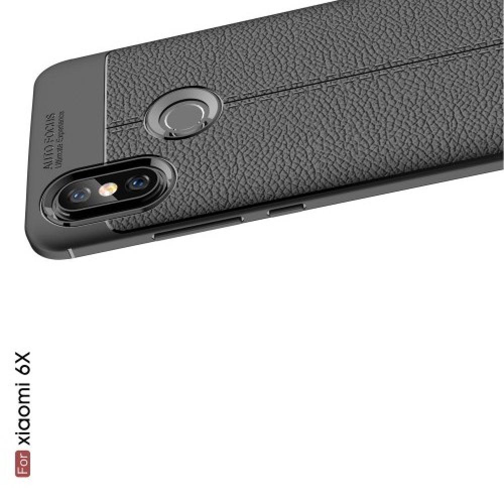 Litchi Grain Leather Силиконовый Накладка Чехол для Xiaomi Mi A2 / Mi 6X с Текстурой Кожа Черный