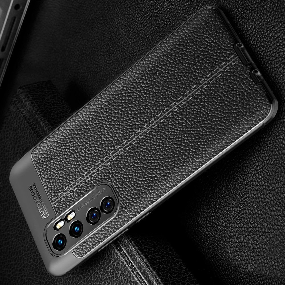 Litchi Grain Leather Силиконовый Накладка Чехол для Xiaomi Mi Note 10 Lite с Текстурой Кожа Черный
