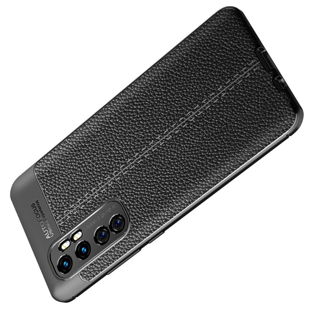 Litchi Grain Leather Силиконовый Накладка Чехол для Xiaomi Mi Note 10 Lite с Текстурой Кожа Черный