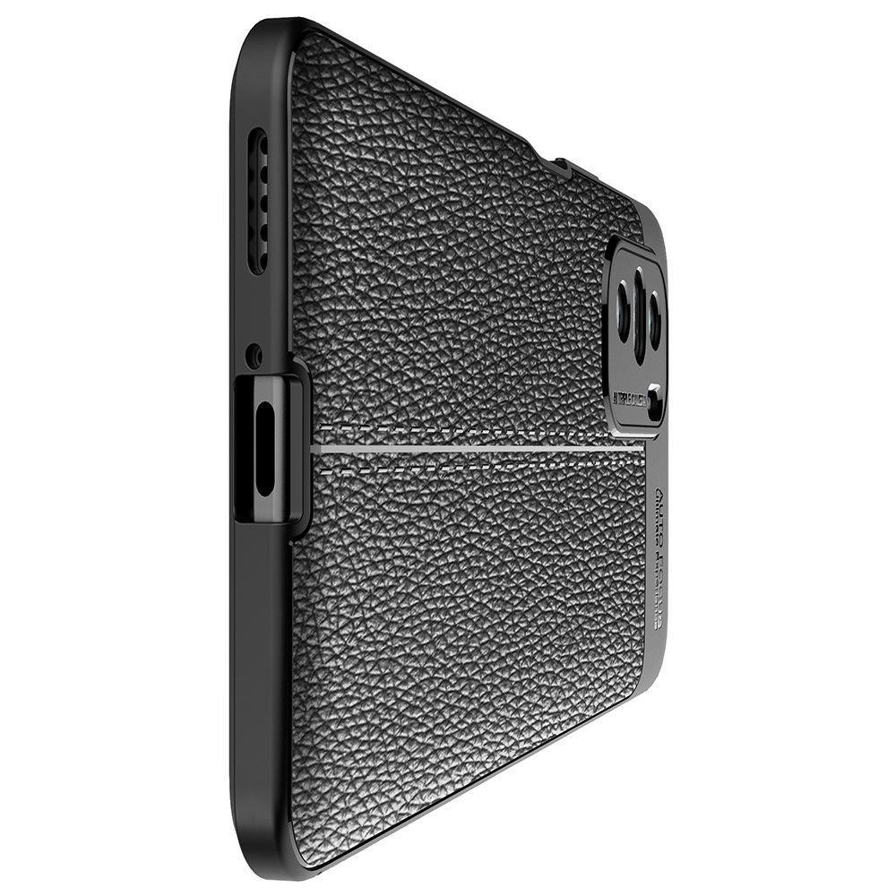 Litchi Grain Leather Силиконовый Накладка Чехол для Xiaomi POCO F3 с Текстурой Кожа Черный