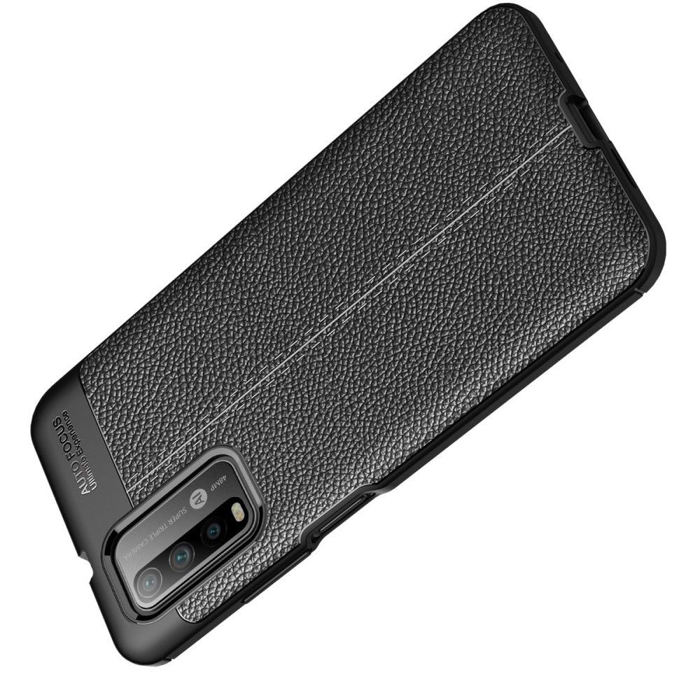 Litchi Grain Leather Силиконовый Накладка Чехол для Xiaomi Poco M3 с Текстурой Кожа Черный