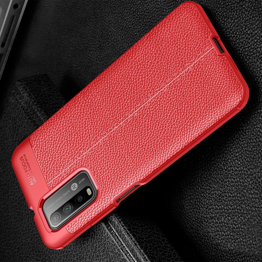 Litchi Grain Leather Силиконовый Накладка Чехол для Xiaomi Poco M3 с Текстурой Кожа Красный