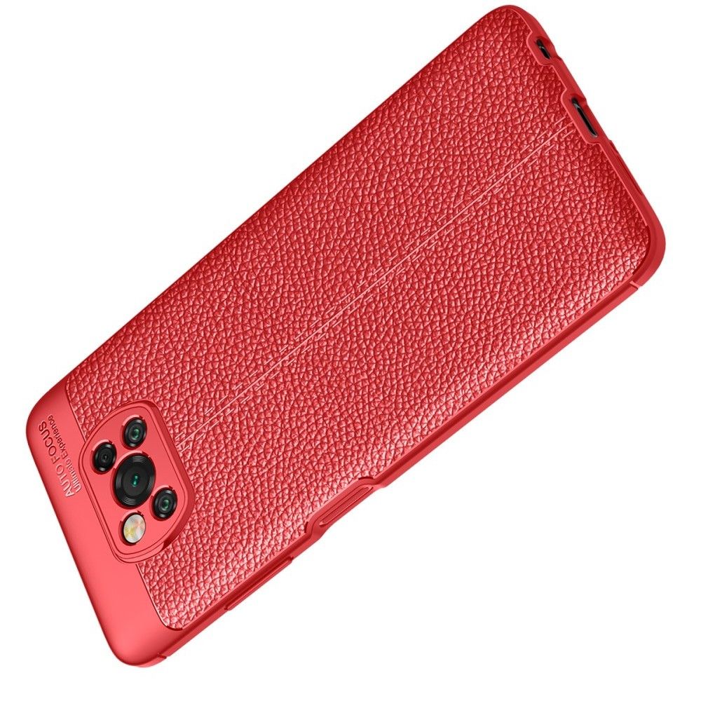 Litchi Grain Leather Силиконовый Накладка Чехол для Xiaomi Poco X3 NFC с Текстурой Кожа Красный