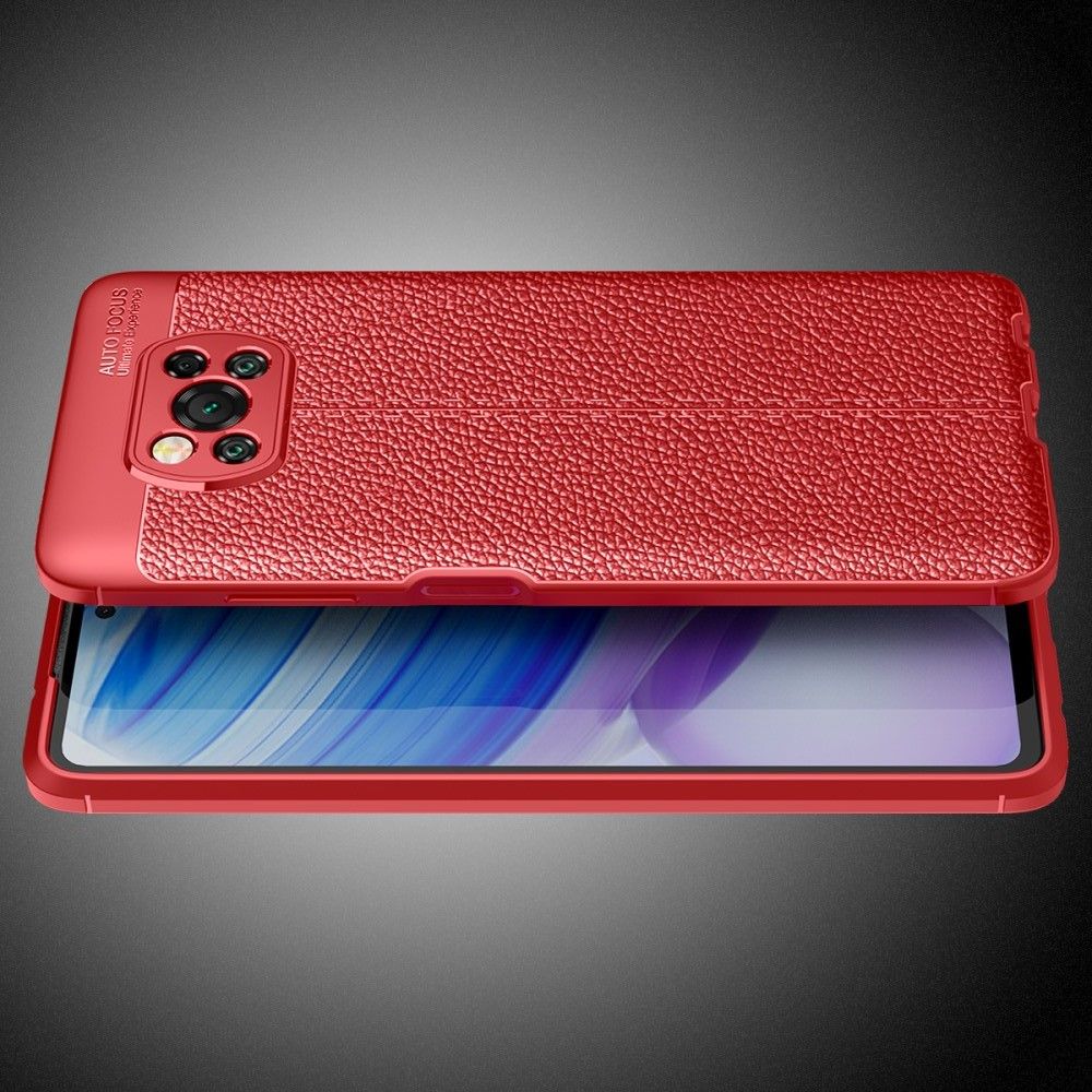 Litchi Grain Leather Силиконовый Накладка Чехол для Xiaomi Poco X3 NFC с Текстурой Кожа Красный