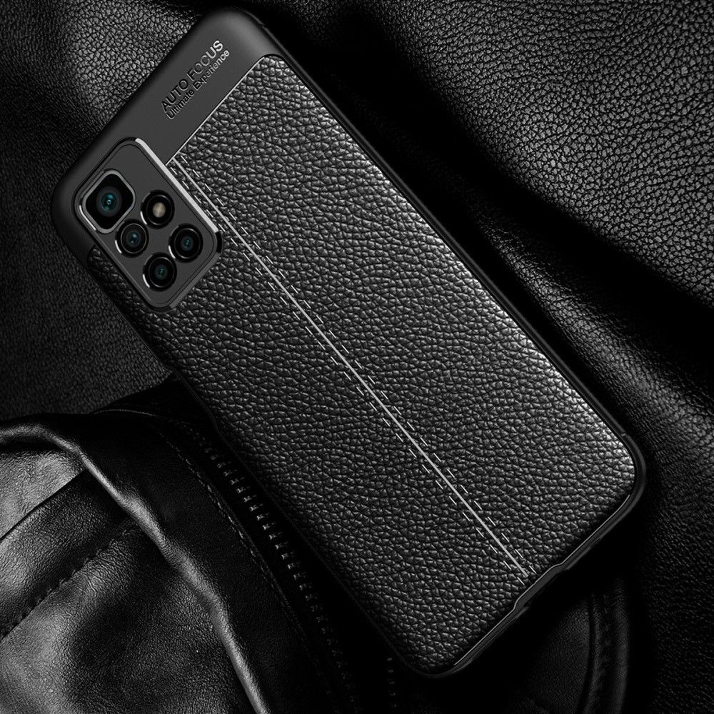 Litchi Grain Leather Силиконовый Накладка Чехол для Xiaomi Redmi 10 с Текстурой Кожа Черный