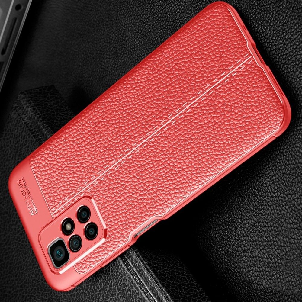Litchi Grain Leather Силиконовый Накладка Чехол для Xiaomi Redmi 10 с Текстурой Кожа Красный
