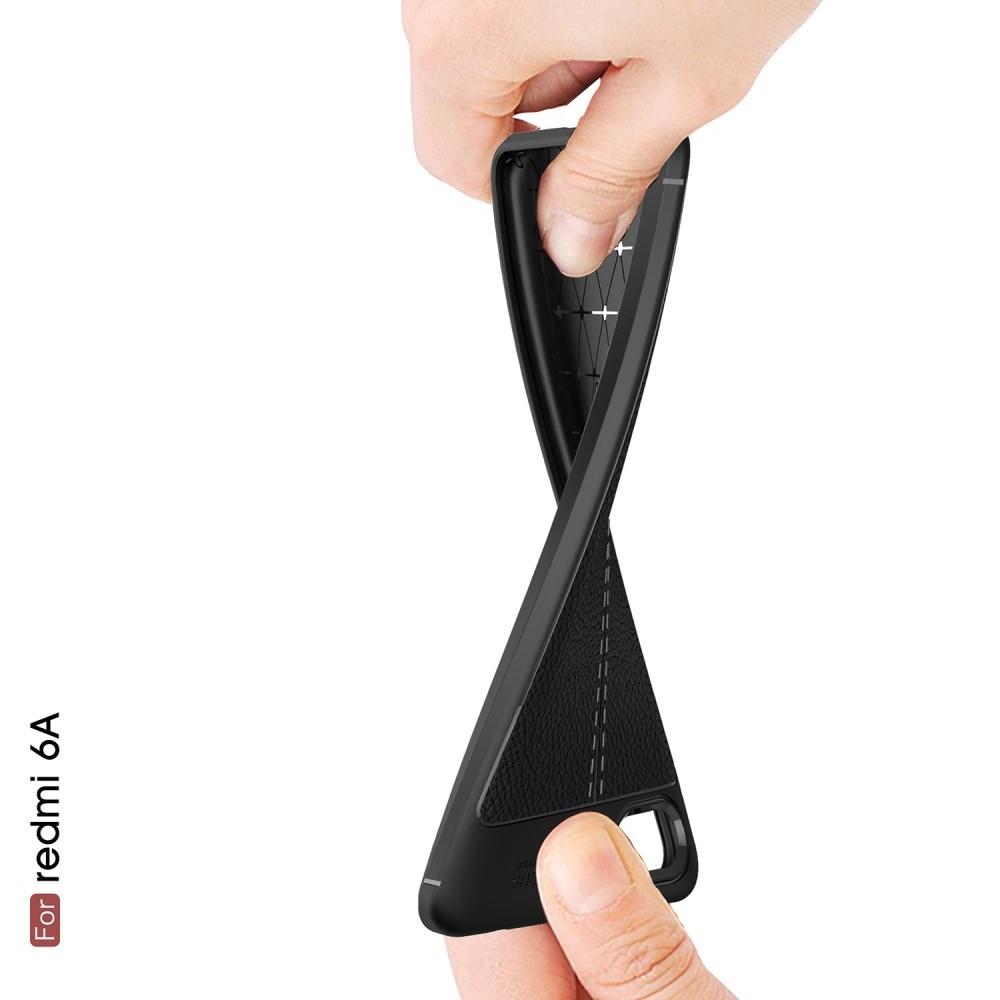 Litchi Grain Leather Силиконовый Накладка Чехол для Xiaomi Redmi 6A с Текстурой Кожа Черный