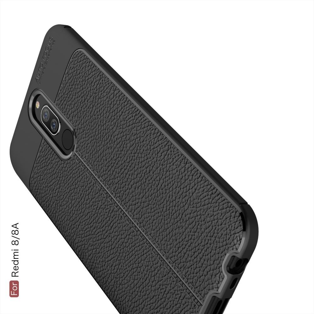 Litchi Grain Leather Силиконовый Накладка Чехол для Xiaomi Redmi 8A / Redmi 8 с Текстурой Кожа Черный
