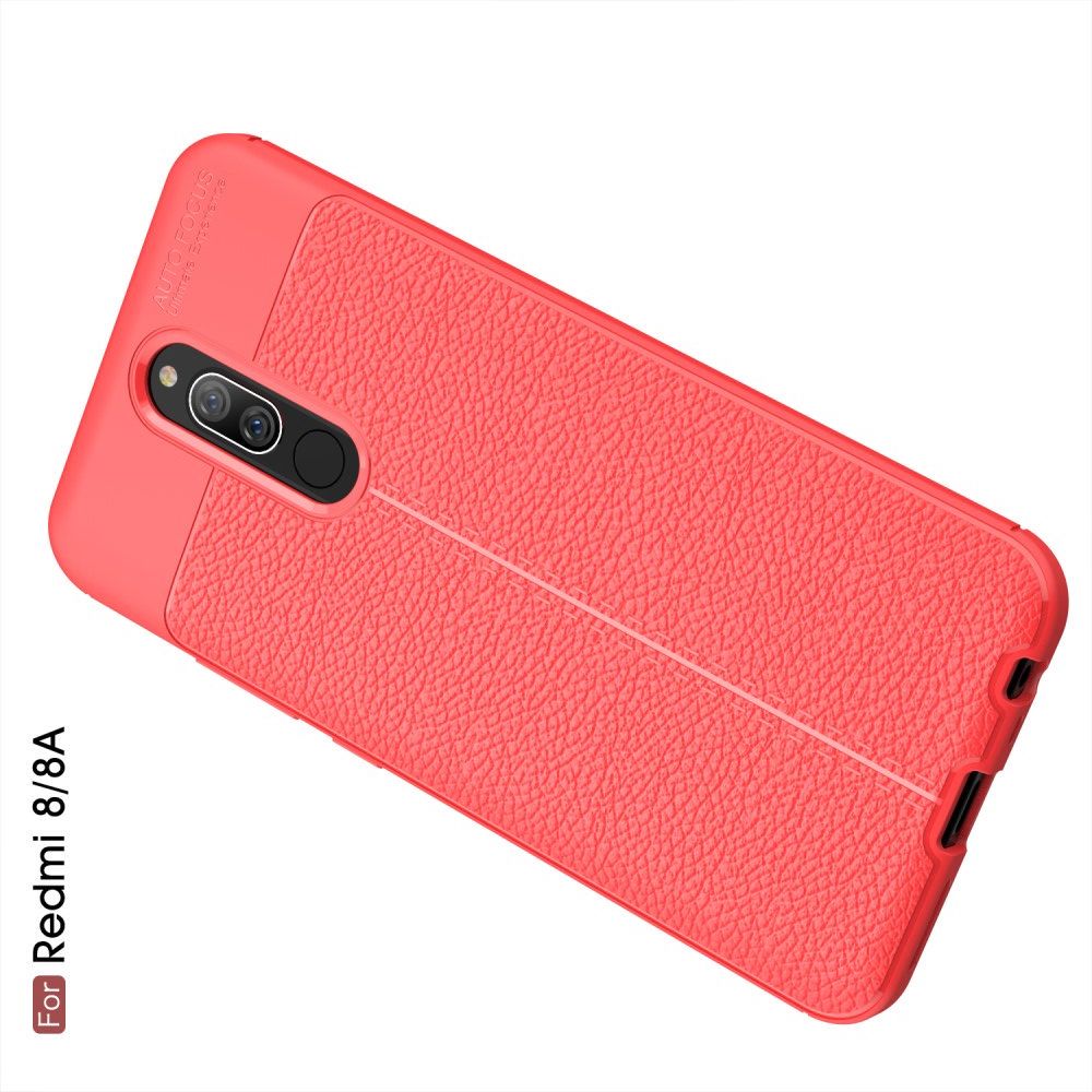 Litchi Grain Leather Силиконовый Накладка Чехол для Xiaomi Redmi 8A / Redmi 8 с Текстурой Кожа Красный