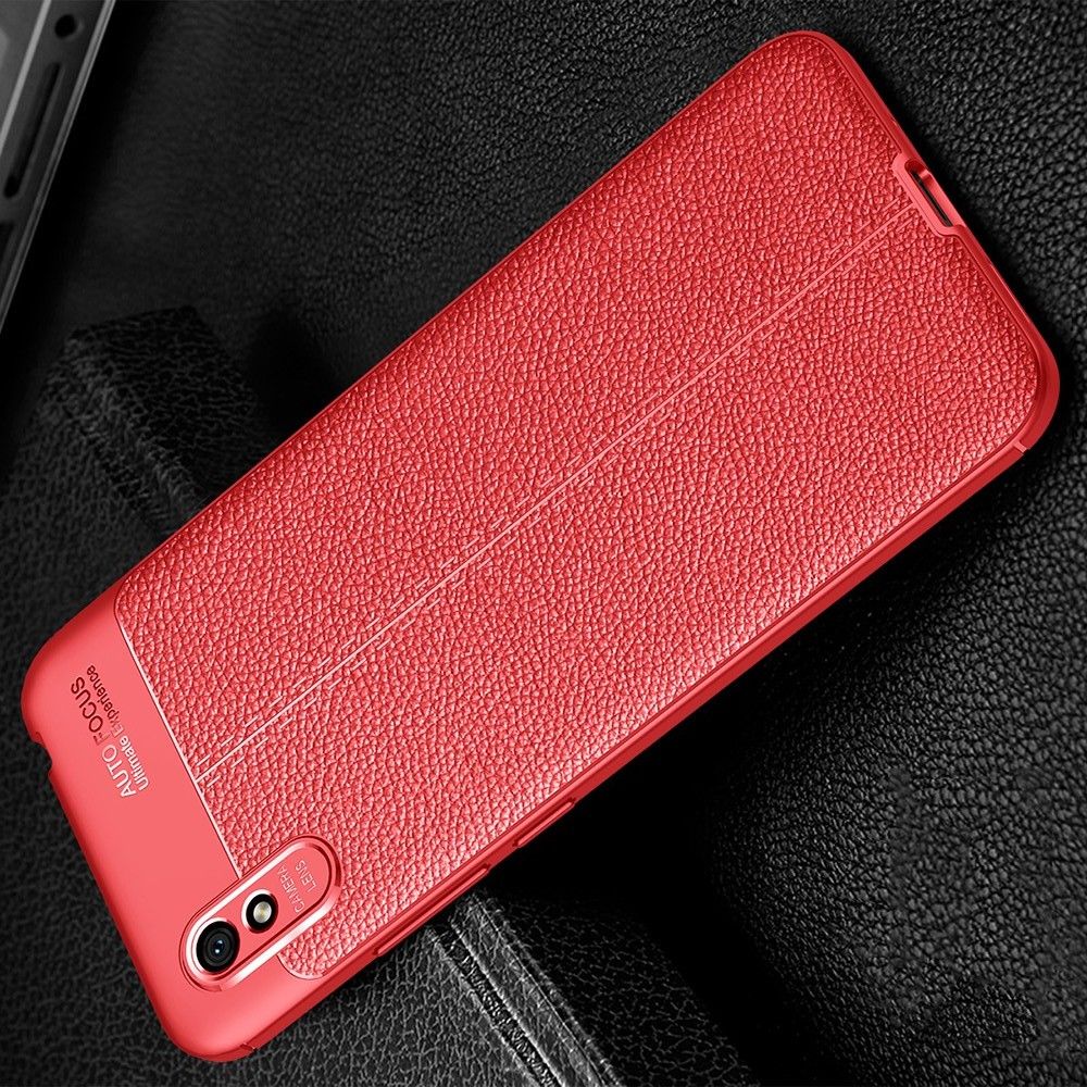 Litchi Grain Leather Силиконовый Накладка Чехол для Xiaomi Redmi 9A с Текстурой Кожа Черный